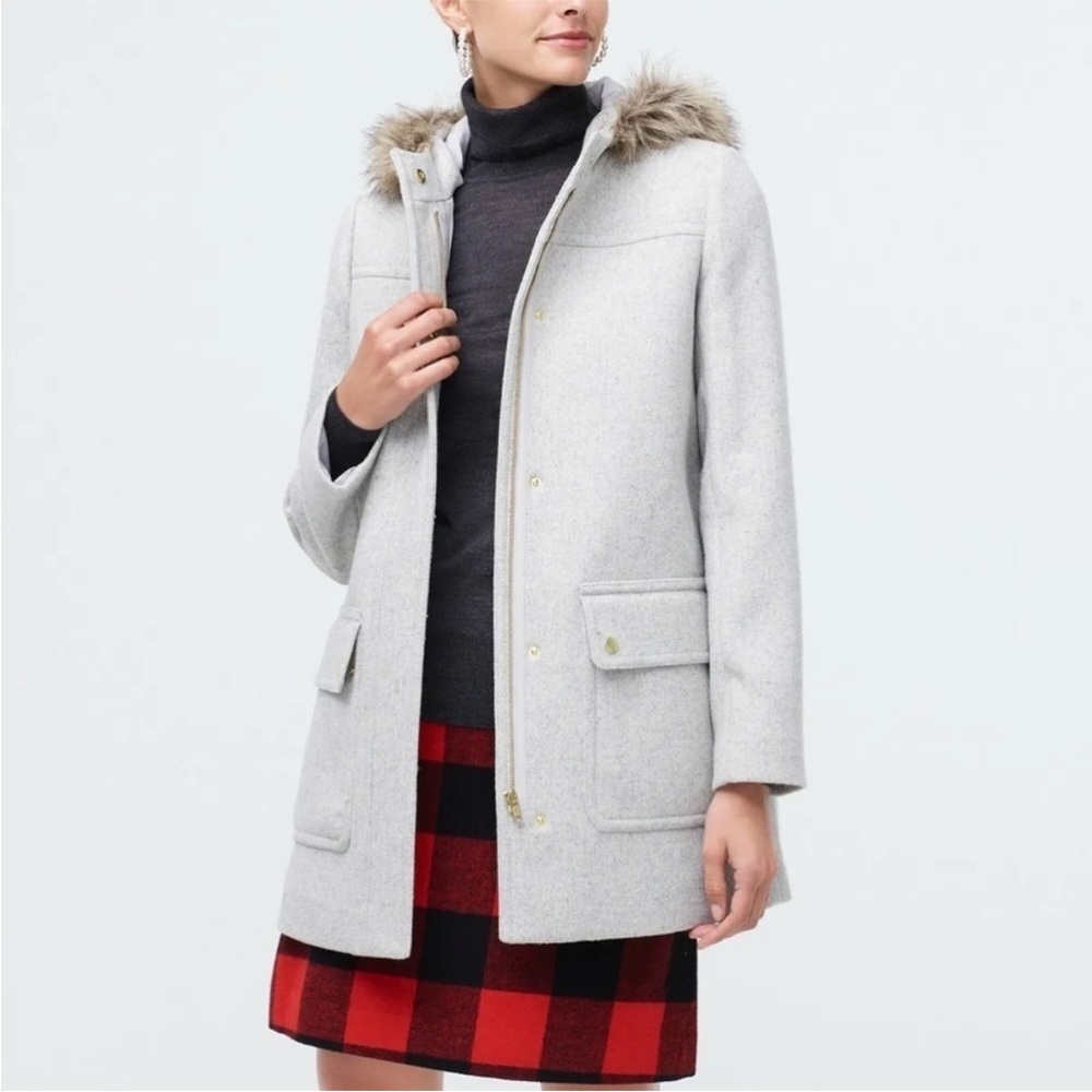 J Crew Vail parka Heather Grey Faux Fur Trim Hooded Parka Coat Wool Sz 2X 20 NEW